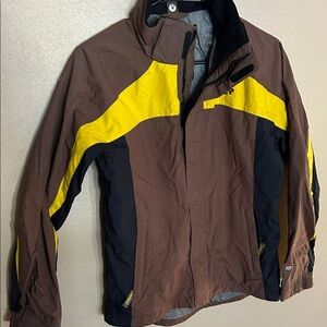 Spyder SKI Brown Jacket with Yellow Highlights.